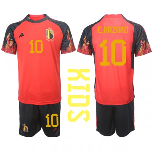 Fotballdrakt Barn Belgia Eden Hazard #10 Hjemmedraktsett VM 2022 Kortermet (+ Korte bukser)